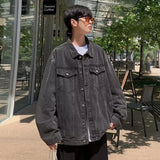 FOESCE American Retro Denim Jackets for Men Autumn Korean Fashion Harajuku Loose Men's Jacket Coats Y2k Hip Hop Gothic Streetwear