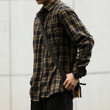 FOESCE 2025 autumn frosted shirt men's plaid loose long sleeved casual work clothes thick shirt trend camisa masculina slim fit blouse