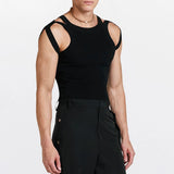 FOESCE Fashion Streetwear Men Summer Sleeveless Solid Tank Tops Solid O Neck Hollow Out Knitted Vest Sexy Mens Popular O Neck Pullovers