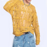 FOESCE Men Sweater Harajuku Perspective Destructed Hollow Hold Pullover Tops Autumn Streetwear Fashion Trendy Daily Sweater Unisex 2025