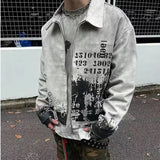 FOESCE Streetwear Washed Painted Autumn Windbreaker Jackets Mens and Women Turn Down Collar Baggy Clothes Oversized Loose Outwear Coats