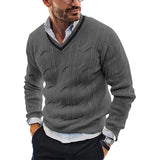 All Match Knitted Sweater, Men's Casual Vintage Warm High Stretch V Neck Pullover Sweater For Fall Winter Preppy