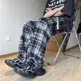 FOESCE New Men's Y2K Plaid Casual Baggy Trousers Autumn Korean Fashion Straight Woolen Pants Y2K Vintage Streetwear Pantalones Hombre
