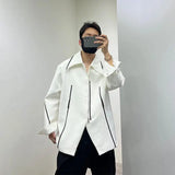 FOESCE SuperAen 2025 Spring New Design Turn-down Collar Coats Slit Fashion Contrast Color Striped Loose Long-sleeved Jacket