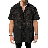 FOESCE Mens Mesh Hollow Perspective Lace Shirt 2025 Summer Sexy Breathable Casual Beach Vacation Personality Short-Sleeve Mens Tops