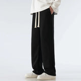 FOESCE Men's Pants Wide Leg Cotton Fabric Straight Loose Outdoor Solid Color Knitted Sweatpants High-quality Soft Long Baggy Trousers