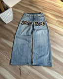 FOESCE American Baggy Washed Jeans Retro Harajuku Cartoon Print Straight-Shirt-Legging Pants Men Casual Loose Hip Hop Streetwear Women