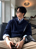 FOESCE 2025 New Autumn Winter Loose Casual Versatile Knitwear Korean Trend Dongda Gate Sweater Turn-down Collar Open Cardigan