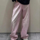 FOESCE Streetwear Gradient Color Washed Pink Dirty Jeans for Men and Women Straight Casual Baggy Denim Trousres Oversized Loose Cargos