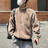 FOESCE 23AW Mens Corduroy Street Stand-Up Collar Cardigan Top Genderless Trend American Fashion Casual Simple Loose Jacket Unisex