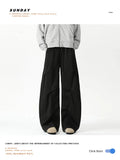FOESCE Elastic Waist Men's Sweatpants Drape Solid Color Casual Drawstring  Trousers Wide Leg Loose Male sport Pants New casual pants