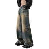FOESCE 2025 Trendy hiphop pants, men's American vintage jeans, spring autumn hip-hop loose wide leg pants streetwear pantalon homme