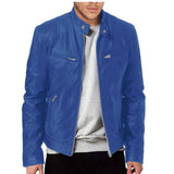 FOESCE Men's Faux Leather Jacket Autumn Fashion Solid Color Zipper Motorcycle Jacket Men's Casual Long Sleeve Zipper Button Jacket