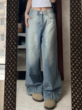 High Street Straight American Retro Washed Reverse Wear Design Jeans American Men and Women Loose Wide Leg Casual Pants y2k