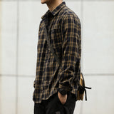 FOESCE 2025 autumn frosted shirt men's plaid loose long sleeved casual work clothes thick shirt trend camisa masculina slim fit blouse