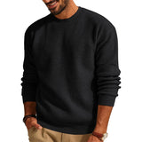 FOESCE Fashionable Waffle Knitted Sweaters Men Casual Solid Color Long Sleeve Crew Neck Knit Jumper Top Mens Autumn Trendy Slim Sweater