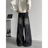 FOESCE Jeans Men baggy Wide Leg Washed Marble Jeans Vintage Comfort Denim Pant Relaxed Fit Casual Trousers Trend Streetwear Urban Style
