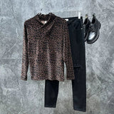 FOESCE Men T-Shirt Gold Velvet Leopard T-Shirt Spring And Autumn Streetwear Fashion Niche Youth Long Sleeve Top Men'S Clothing 2025 New