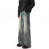 FOESCE 2025 New Men's Denim Pants Washed  blue Male Jeans Straight Casual Menwear Loose straight Trousers leg Novel design  Fashion