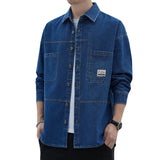 FOESCE Autumn Thin Denim Shirt Men's Long Sleeve Casual Fashion Versatile Light Blue Loose Solid Color Shirt