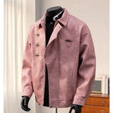 FOESCE Pink Leather Jackets for Men Solid Hip Hop Punk High Street Faux Leather Coat Male Clothing Fashion