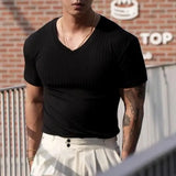 FOESCE Men Casual Fitness Shaping Stretch T-Shirt Genderless 2025 New Sport Breathable Quick-Drying  V-Neck Comfortable Slim Top Unisex