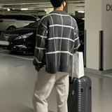 Men Vintage Knitwear Cardigan Stylish Men's V-neck Plaid Print Cardigan Sweater Coat for Autumn Winter Casual Streetwear