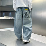 FOESCE personalized workwear jeans Spring and Autumn 2025 Spring and Autumn New Straight Pants Boys  Wide Legs Handsome Trendy 5-15 yea
