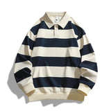 FOESCE Spring and autumn striped long-sleeved POLO shirt men's trend all loose T-shirt hoodie men
