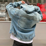 FOESCE Mens Autumn Winter Fashion Denim Washed Distressed Retro Hoodie Genderless Street Fashion Casual Loose Denim Sweatshirt Unisex
