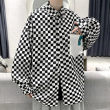 FOESCE High street ins checkerboard long sleeved shirt men's spring clothes plus fat plus size trendy fat people loose casual coat
