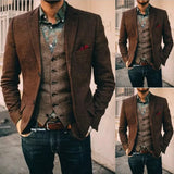 FOESCE S-6XL (Only Coat) Men's Suit Brown Herringbone Blazer Prom Tuxedos Wool Tweed Single Breasted Two Buttons Wedding Jacket