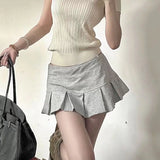 FOESCE Xpqbb Fashion Low Waist Mini Skirt Women 2025 New Vintage Side Zip A Line Y2K Short Skirts Female Sexy Girls Hot Pleated Skirt