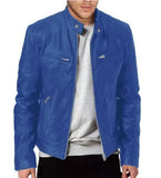 FOESCE Men's Faux Leather Jacket Autumn Fashion Solid Color Zipper Motorcycle Jacket Men's Casual Long Sleeve Zipper Button Jacket