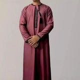 FOESCE New Muslim Men Long Sleeve Pullover Dress Abaya Daffah Jubba Thobe Pakistan Saudi Arab Kaftan Islam Clothing Prayer Robe Afghan