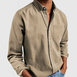 FOESCE Spring Autumn Men's Casual Slim Shirts Solid Long Sleeve Turn-down Collar Casual Business Shirts Classic Button-up Tops Cardigan
