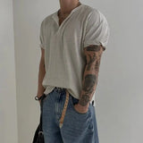 FOESCE Korean Casual Waffle Short-sleeved T-shirt Men Summer Loose Versatile Top