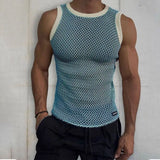 FOESCE Minimalist Summer New Men's Pullovers Crew Neck Contrast Color Printed All-match Tops Trendy Fashionable Slim Sleeveless Vests