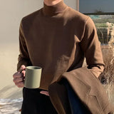 FOESCE Autumn Winter Half Turtleneck Sweater Men's Long-sleeved Korean Solid Color Knit Sweater Underwear Bottoming Shirt Casual Male