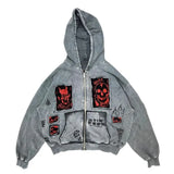 FOESCE hoodiey2k  Women's sweatshirtsHoodie Sweatshirt Men's Hip Hop Letter Vintage Skull Pattern Print Oversized Hoodie Jacket Clothin