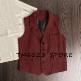 FOESCE Men's Retro Herringbone Pattern Vest Men's Suit Collar Vest Slim-fit Tweed Vest Wedding Vest Men