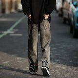 New Men's Y2K Flower Printed Baggy Jeans Streetwear American Casual Denim Wide-leg Pants Hombre Vintage Straight Trousers