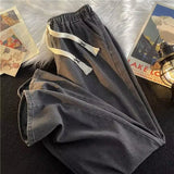 FOESCE Men's Denim Jeans High Street Sle Dstring Elastic Wide Leg Long Pants Loose Casual Straight Leg Trousers