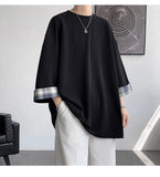 FOESCE  men t shirts Summer Men's T-shirts Women Oversized 2XL Korean Style Loose Plaid T-shirt Casual Seven sleeves T-Shirt Male White