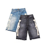 Foesce European and American Summer Retro Skeleton Denim Shorts Sports Casual Shorts New Couple Wear Street Wear Five-Fifth Pants