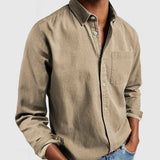 FOESCE Spring Autumn Men's Casual Slim Shirts Solid Long Sleeve Turn-down Collar Casual Business Shirts Classic Button-up Tops Cardigan