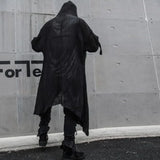 FOESCE Nightclub DJ Hooded Cardigan Punk Rock Hip Hop Long Shirt Black Hooded Cloak Men New Oversize Blouse Gothic Vintage Streetwear