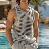 FOESCE New American Style Fashion Men Tops Popular Vacation Hollow Out Mesh Vests Sexy Casual Sleeveless Tank Tops S-2XL 2025 Summer