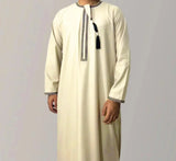 FOESCE New Muslim Men Long Sleeve Pullover Dress Abaya Daffah Jubba Thobe Pakistan Saudi Arab Kaftan Islam Clothing Prayer Robe Afghan