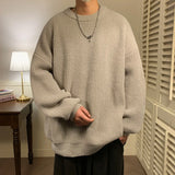 Foesce Round Collar Pullover Sweater Solid Colour Basic Men Women Autumn Winter Parsimonious Simple Couple Knit Sweater Warm Soft